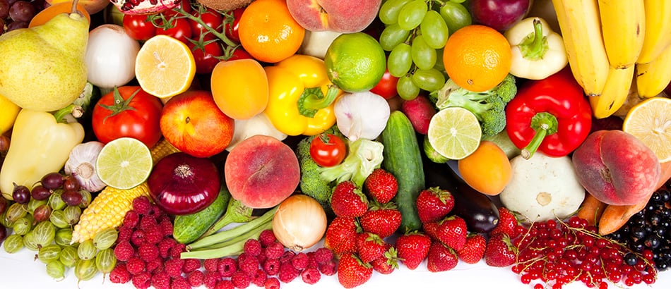Huge group of fresh vegetables and fruits