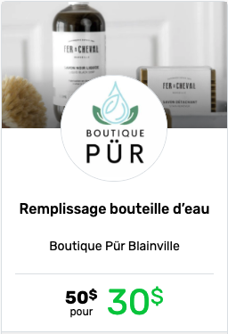 Certificat cadeau rabaischocs de 50$ à la Boutique Pür offert à 30$.