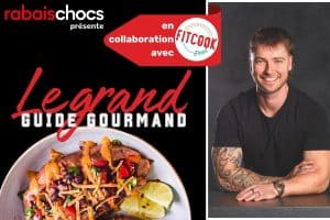 Visuel du Grand Guide Gourmand avec recette de patates douces à gauche et photo du Fit Cook à droite